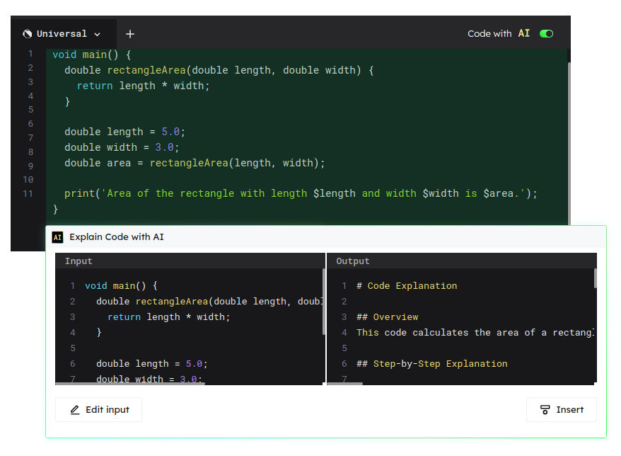 The AI offers us an explanation of the provided code.