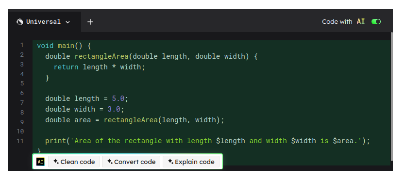 We copy the code into the block and enable the AI.