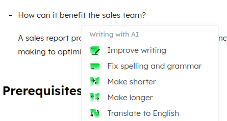 Enter some guidance text, select it and press the AI button to see the auto-generation options.